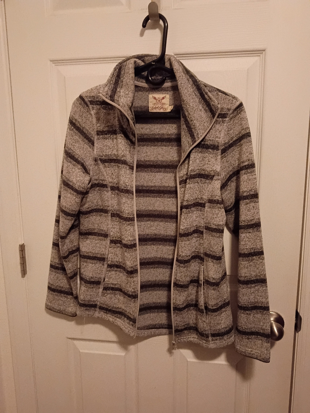 Striped Zip-Front Women's Jacket - Gray